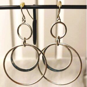 STERLING SILVER DOUBLE RING DROP HANGER EARRINGS